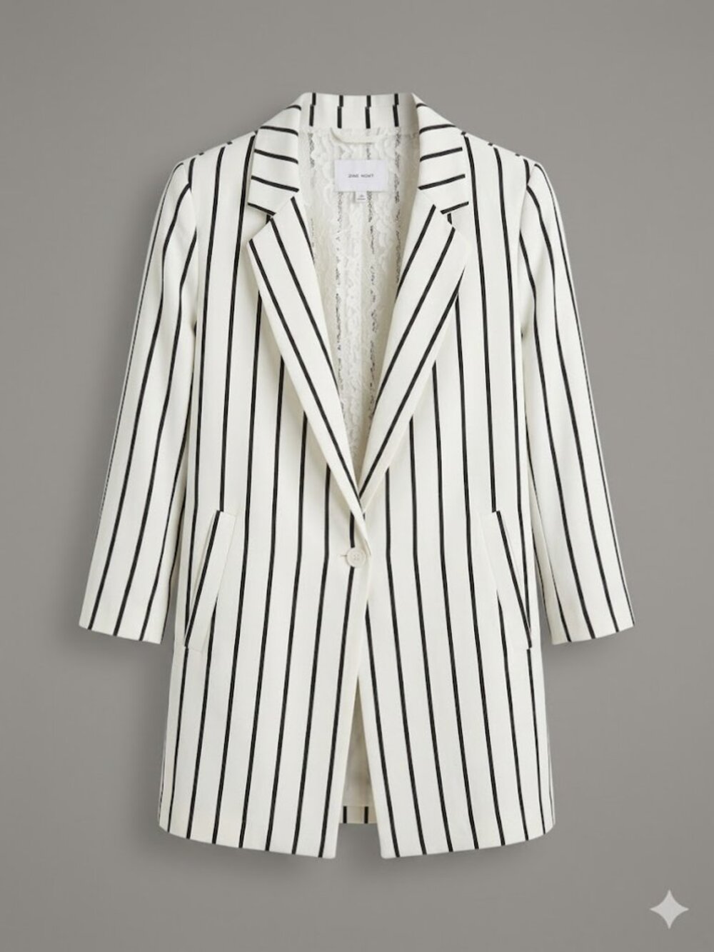 Women's Cream Pinstripe Long Blazer